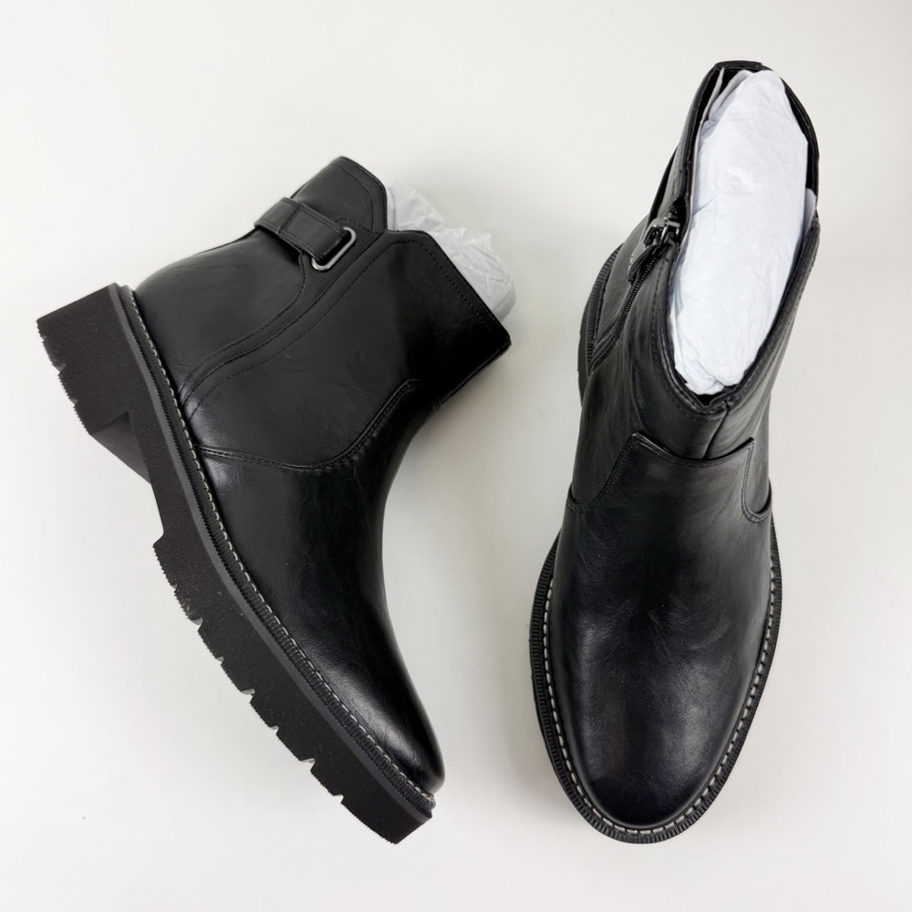 Naturalizer Rue Rue Almond Toe Ankle Booties Womens 9W Black Leather Block NEW